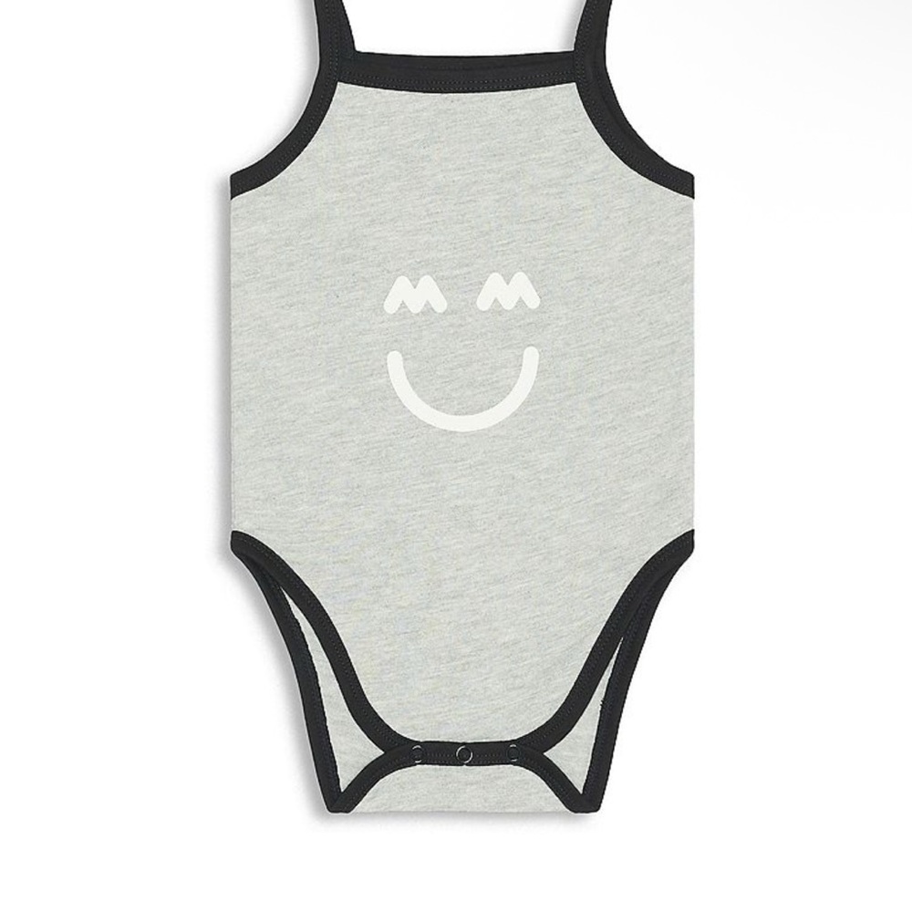 Miles and Milan Gray and Black Minimalist Bodysuit with Smiley Face